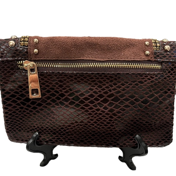 Cache Brown Leather and Suede Studded Wristlet Clutch - Picture 2 of 10